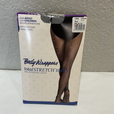 New Body Wrappers Black Seamed Rhinestone Fishnet Tights A64 Adult C64 Child